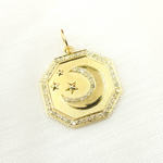 Load image into Gallery viewer, 14K Gold Diamond Octahedron Charm with Moon and Stars. GDP427