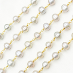 Load image into Gallery viewer, Grey Pearl Round Gold Plated 925 Sterling Silver Wire Chain. PRL47
