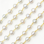 Load image into Gallery viewer, PRL47. Grey Pearl Round Gold Plated Wire Chain