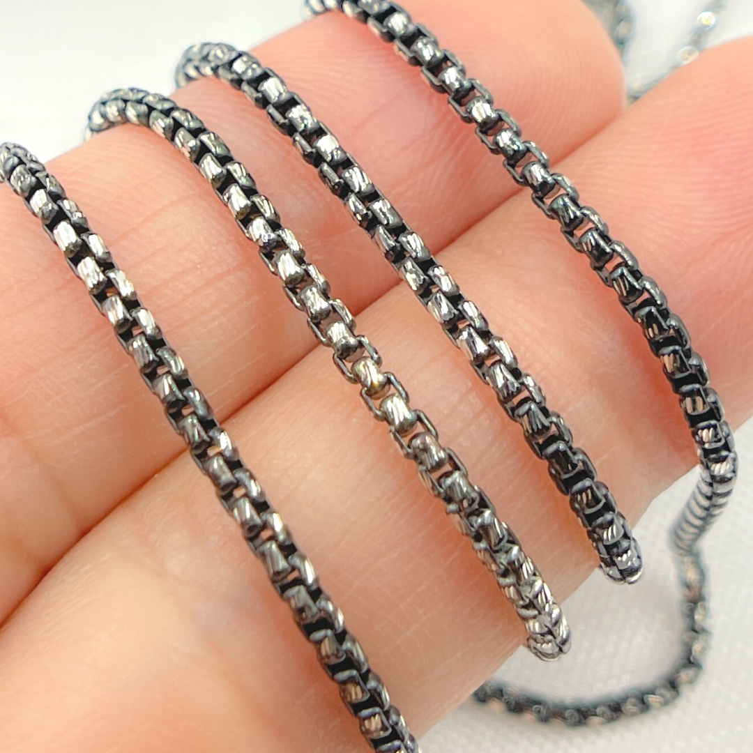 Rhodium & White Sterling Silver Diamond Cut Box Chain