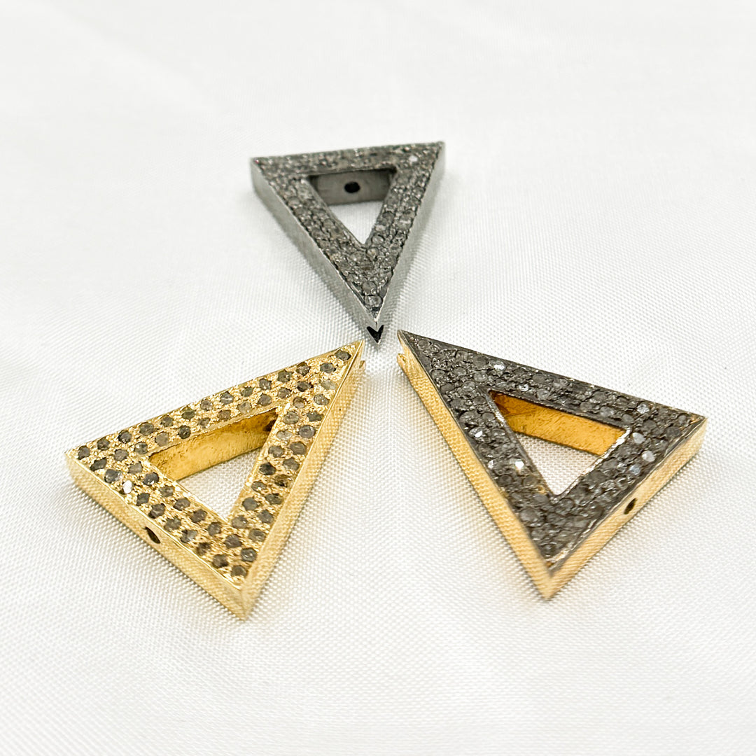 Pave Diamond & 925 Sterling Silver Black Rhodium, Two-Tone, and Gold Plated Triangle Bead. DC840