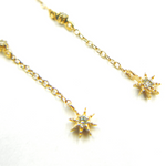 Load image into Gallery viewer, EFB51689. 14K Solid Gold and Diamonds Stars Dangle Earrings