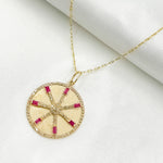 Load image into Gallery viewer, 14K Solid Gold Diamonds Circle Charm with Lines and Gemstones. GDP567