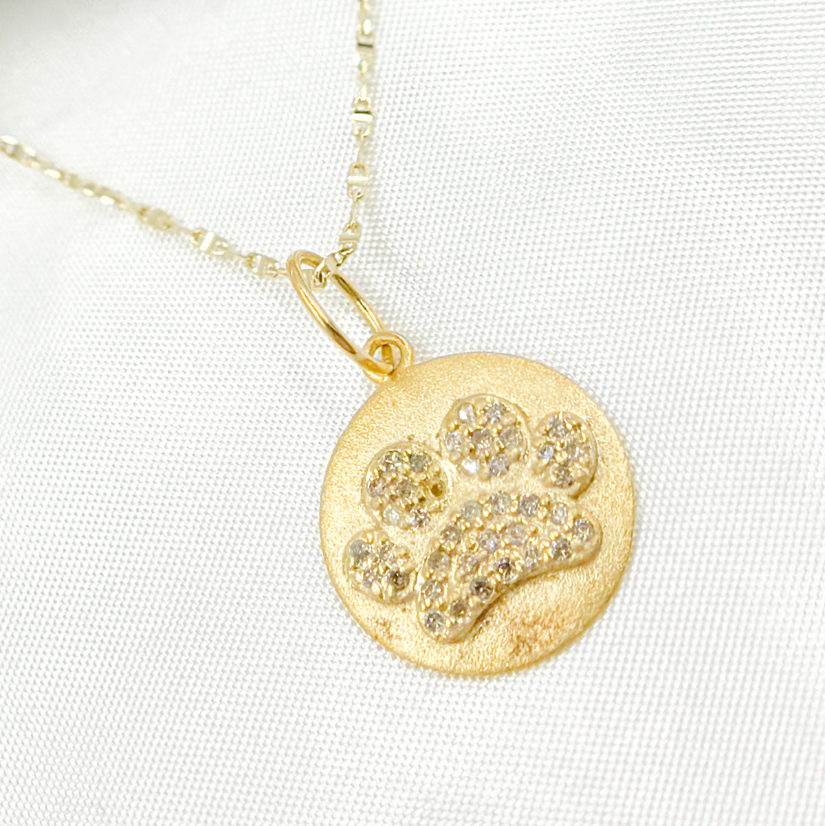 GDP501. 14K Solid Gold Diamond Paw Round Charm