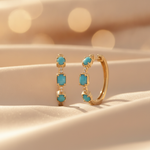 Load image into Gallery viewer, EHB57701TQ. 14K Solid Gold Turquoise and Diamond Hoops