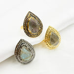 Load image into Gallery viewer, DE09. Diamond Sterling Silver Labradorite Drop Ring