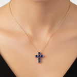Load image into Gallery viewer, CP97251. 14k Solid Gold Gemstone Cross Necklace