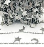 Load image into Gallery viewer, Black Rhodium 925 Sterling Silver Chain with Star & Moon Dangles