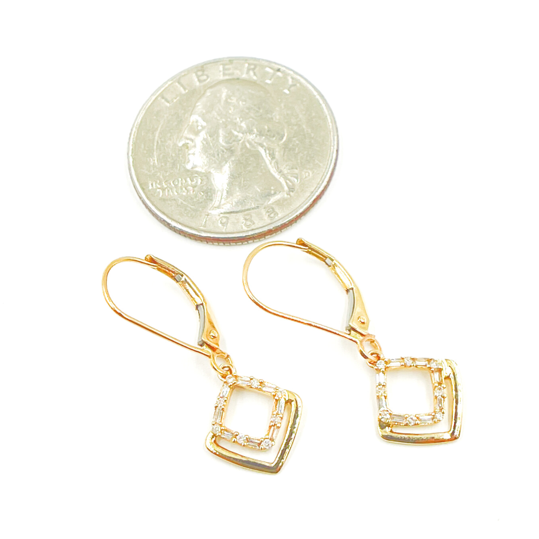 14K Solid Gold and Diamonds Rhomb Dangle Earrings. EFC51728