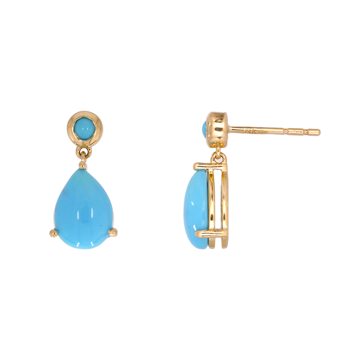 14K Solid Gold Turquoise Drop Dangle Earring