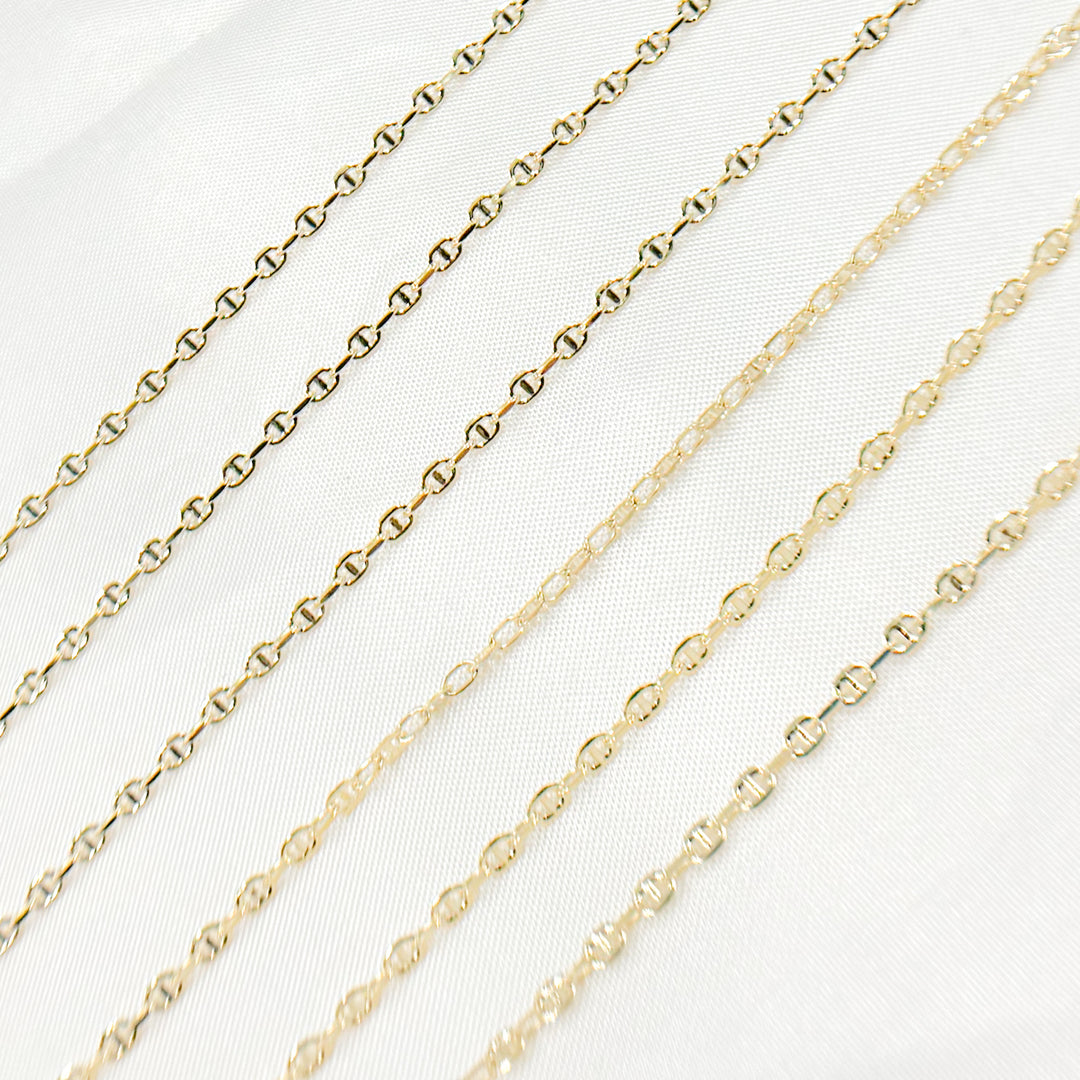 14K Solid Gold Smooth Marina and Cable Links Chain by Foot