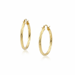 Load image into Gallery viewer, GER60. 14K Solid Gold Engraved Tornado Hollow Hoop Earrings