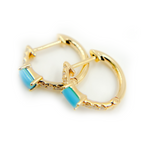 Load image into Gallery viewer, 14k Solid Gold Turquoise and Diamond Huggies