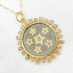 Load image into Gallery viewer, KSG72. 14k Solid Gold Diamond and Black Rhodium Sterling Silver Stars Charm