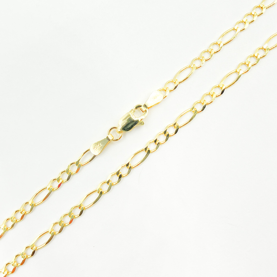 14K Solid Gold Flat Figaro Chain