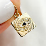 Load image into Gallery viewer, Solid Gold Diamond Rectangle Eye Charm with Gemstone