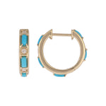 Load image into Gallery viewer, EHC57728TQ. 14K Solid Gold Turquoise and Diamond Hoops