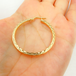 Load image into Gallery viewer, GER164. 14K Solid Gold Hollow Flat Diamond Cut Hoop