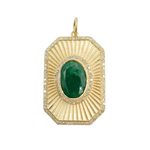 Load image into Gallery viewer, KG151. 14K Solid Gold Rectangular Shape Charm with Emerald Stone in the center