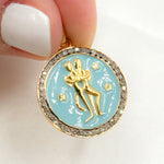 Load image into Gallery viewer, Shop Now Silver Round Gemini Zodiac Enamel Pendants