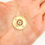Load image into Gallery viewer, 14K Solid Gold Diamond Compass Circle Charm. GDP433