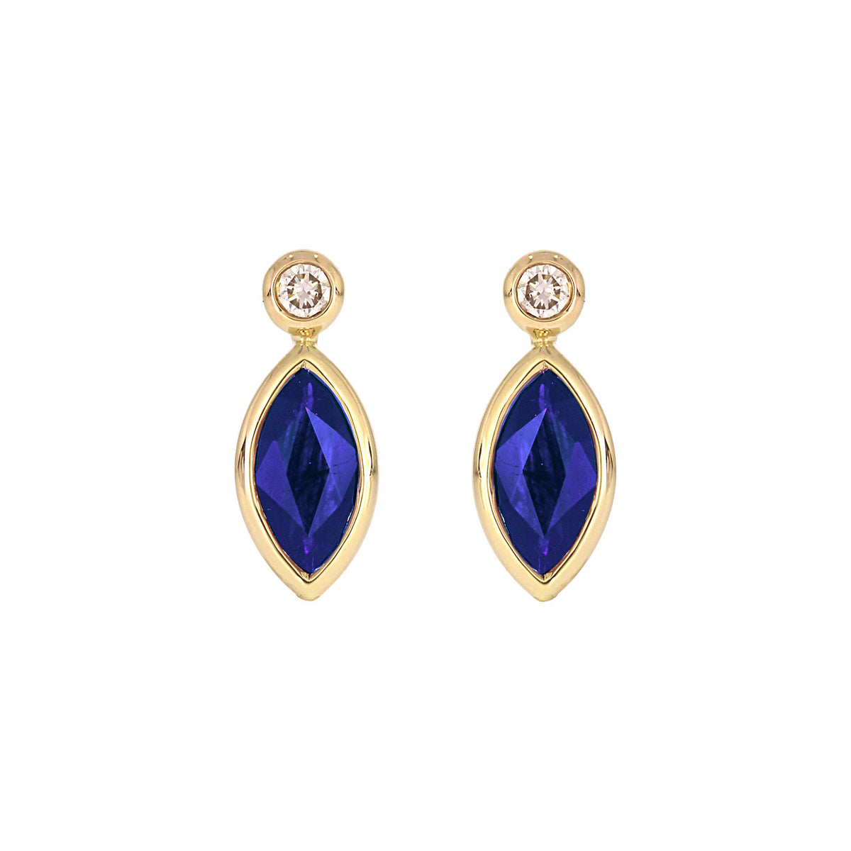 CE97070. 14K Solid Yellow Gold Diamond and Gemstone Marquise Stud Earring