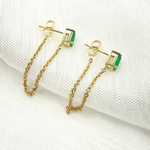Load image into Gallery viewer, EFI52161EM. 14K Gold Emerald Rectangle Chain Earrings