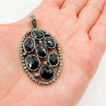 Load image into Gallery viewer, DSP017. Diamond Black Rhodium Sterling Silver Black Spinal Oval Pendant