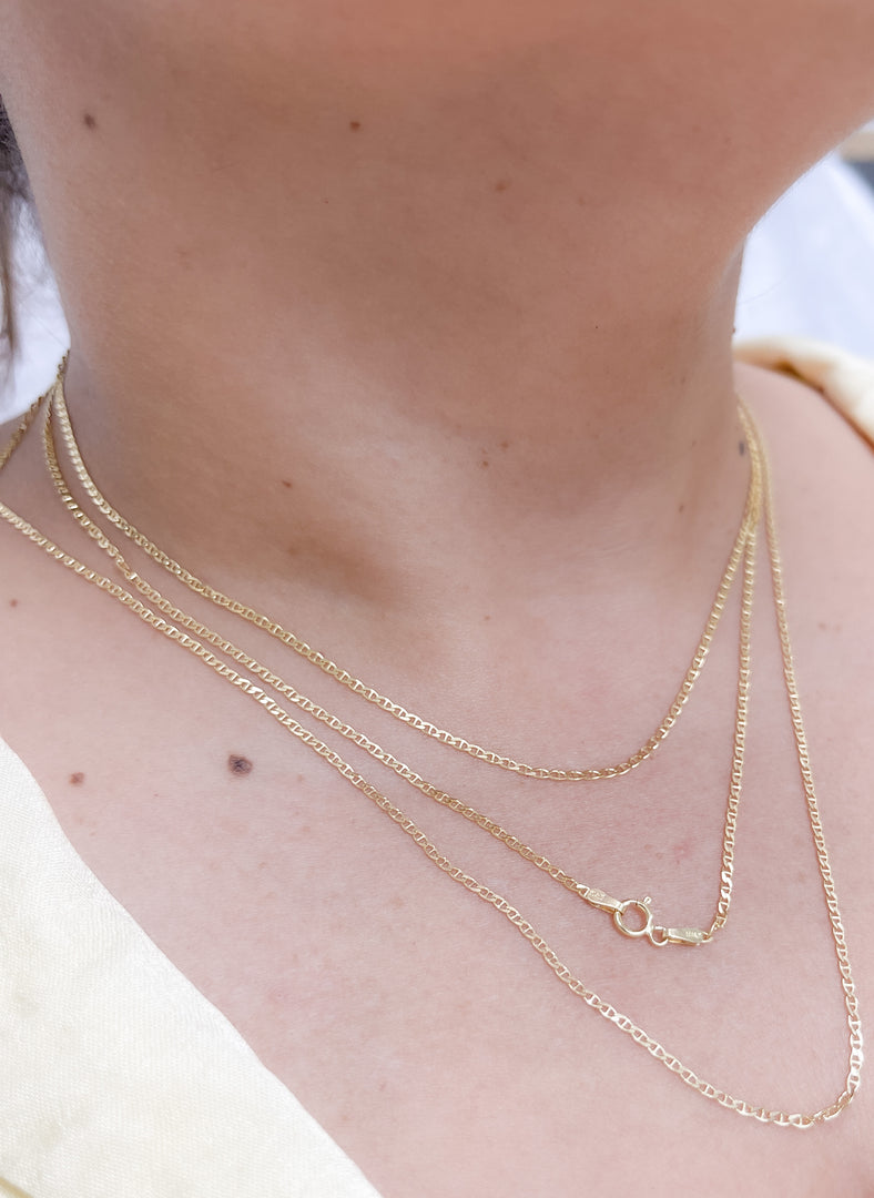 14K Solid Gold Flat Marina Link Chains