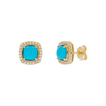 Load image into Gallery viewer, CE97163TQ6. 14K Solid Gold Diamonds and Turquoise Square Stud Earrings