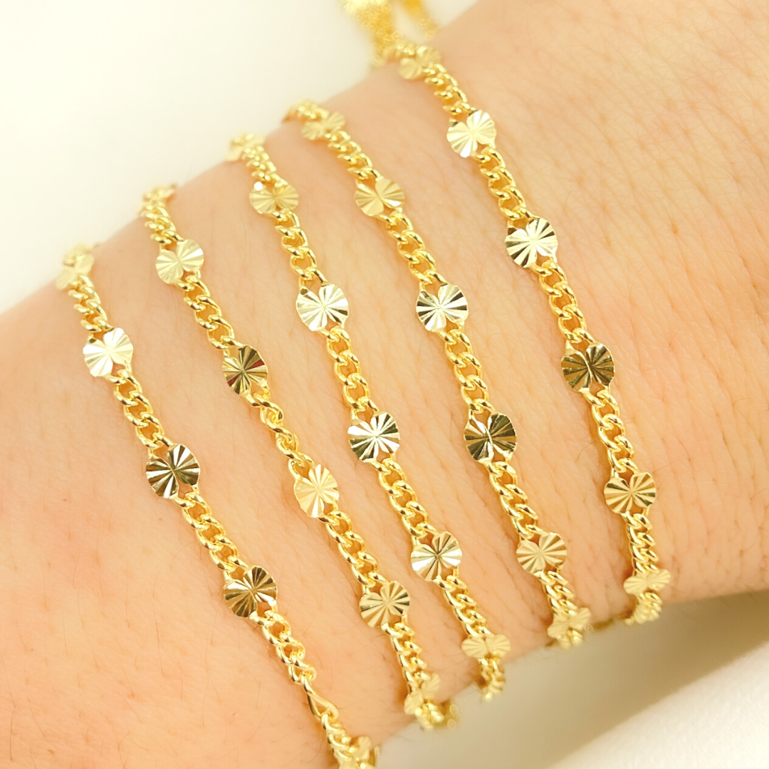 V162GP. Gold Plated Sterling Silver Curb and Marina Diamond Cut Link Chain