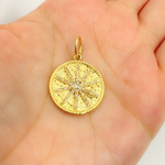 Load image into Gallery viewer, 14K Solid Gold with Diamonds Circle Shape Charm with Star in the Center. KG27