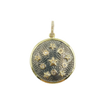 Load image into Gallery viewer, KSG04. Sterling Silver Black Rhodium with Diamonds Circle Shape Charm with Circles and Stars in the Center