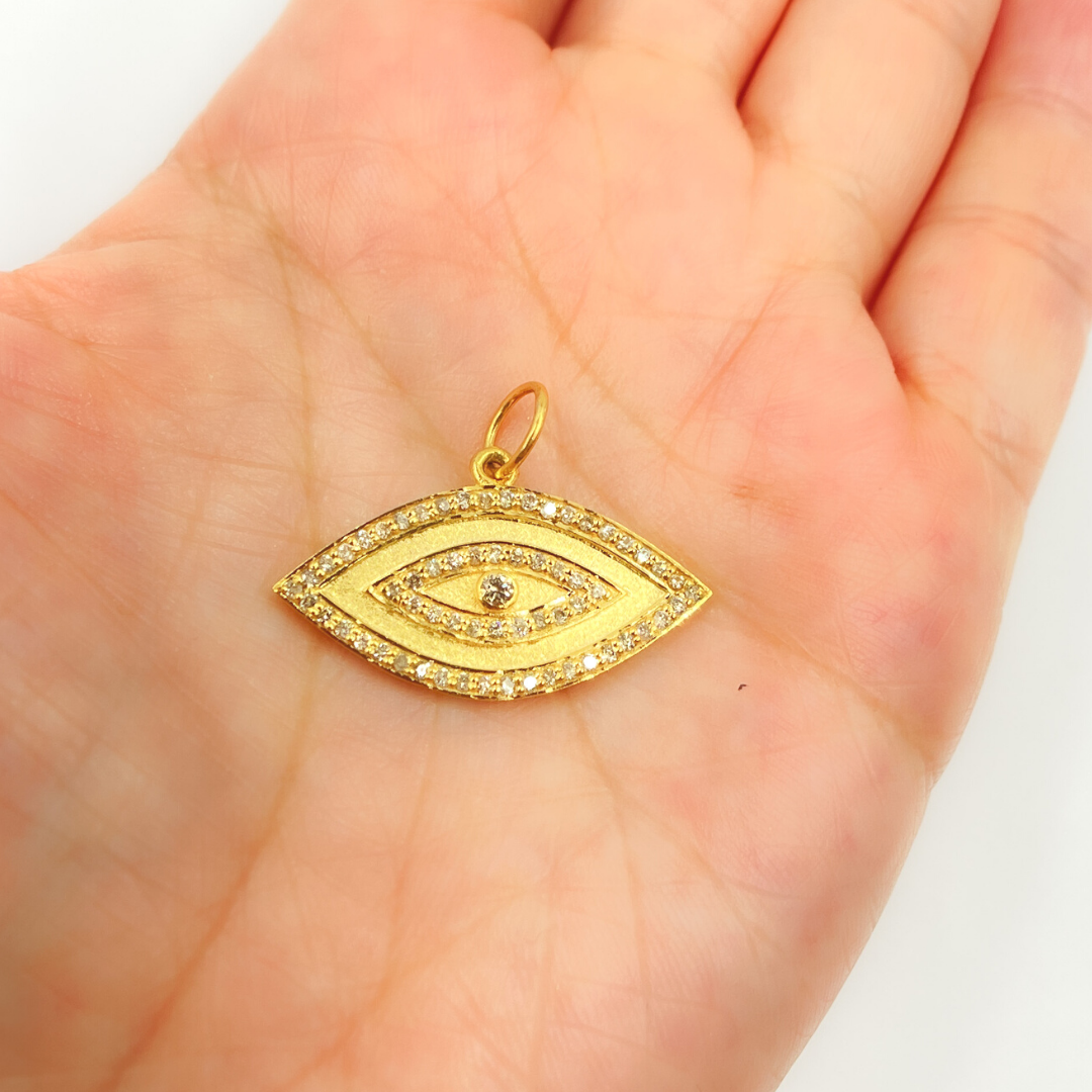 14K Solid Gold Diamonds and Gemstones Evil Eye Charm. GDP164