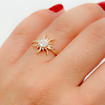 Load image into Gallery viewer, 14k Solid Gold Diamond Sun Ring.