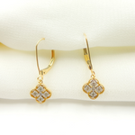Load image into Gallery viewer, GDT63. 14K Solid Gold and Diamonds Flower Dangle Earrings