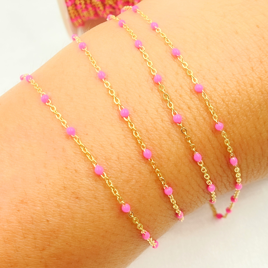 14k Solid Gold Cable Pink Enamel Chain. 30KFBFPF14Y