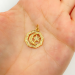 Load image into Gallery viewer, GDP210. 14K Solid Gold Diamond Octagon Moon and Star Charm
