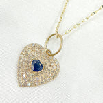 Load image into Gallery viewer, 14k Solid Gold Diamond and Blue Sapphire Heart Charm. GDP586