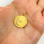 Load image into Gallery viewer, 14K Solid Gold with Diamonds Circle Shape Charm with Moon and Star in the Center. GDP174
