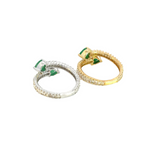 Load image into Gallery viewer, 14K Solid Gold Diamond & Emerald Double Line Heart Ring.