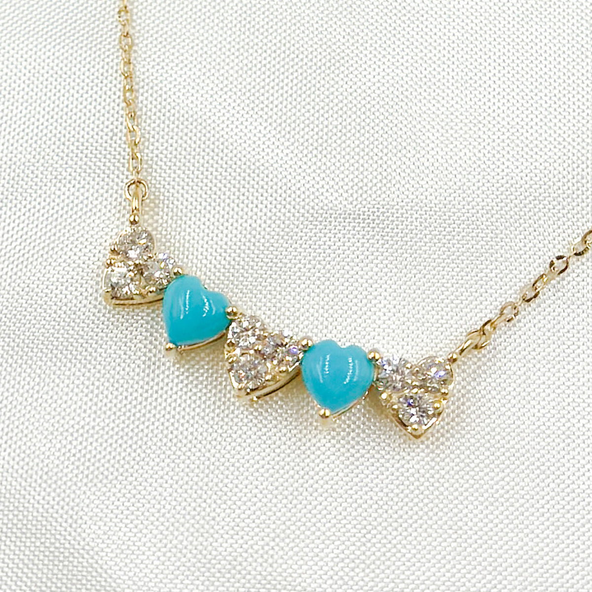 CN96340. 14K Solid Gold Diamond and Gemstone Hearts Necklace