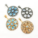Load image into Gallery viewer, DSP016. Diamond Sterling Silver Round Flower Pendant with Gemstone