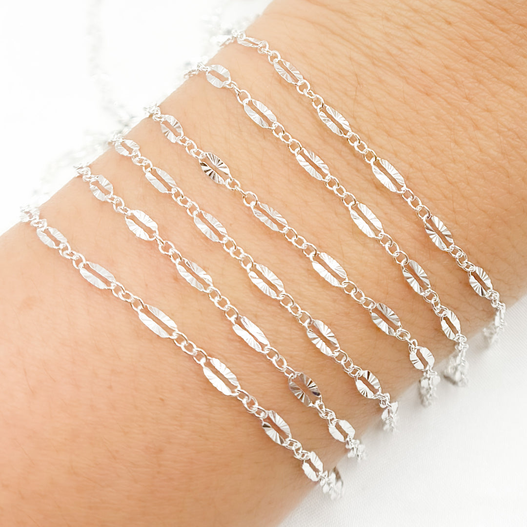 163SBSFSS. Sterling Silver Diamond Cut Marina Link Chain