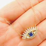 Load image into Gallery viewer, NFD70803. 14k Solid Yellow Gold, Diamonds & Precious Stones Cable Link Evil Eye Necklace