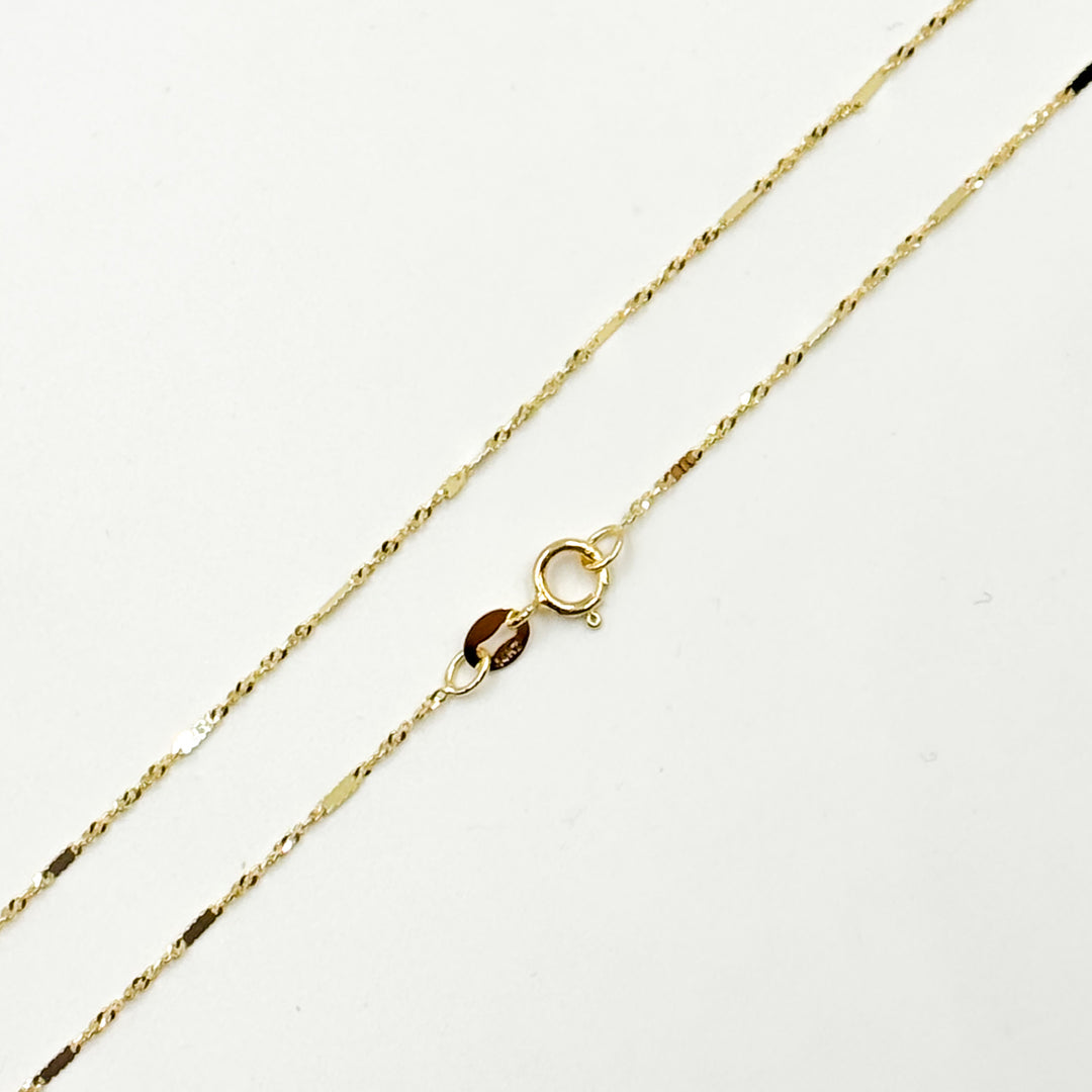 14K Yellow Solid Gold Flat Bar and Singapore Link Necklace