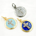 Load image into Gallery viewer, Diamond Sterling Silver Round Cross Enamel Charm