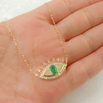 Load image into Gallery viewer, CN96319. 14K Solid Gold Diamond and Gemstone Eye Necklace
