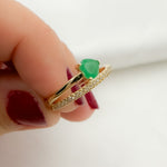 Load image into Gallery viewer, 14K Solid Gold Diamond and Emerald Overlap Heart Ring.