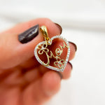Load image into Gallery viewer, EJP1499. 14K Solid Gold Diamond Heart Charm with Flowers and MOM in the Center
